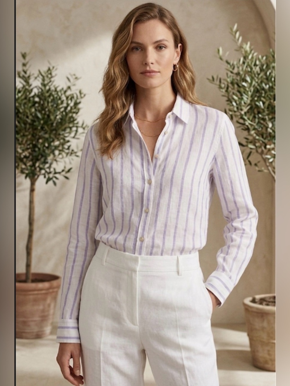 Paul and Shark Yachting Linen Button Down White and Purple Stripes Size 42/S US
